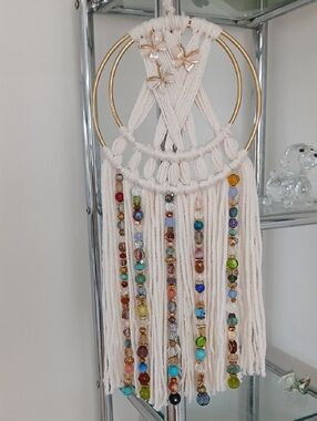 Dream Catcher Boho Decorative Wall Hanging Macrame Natural Gematones